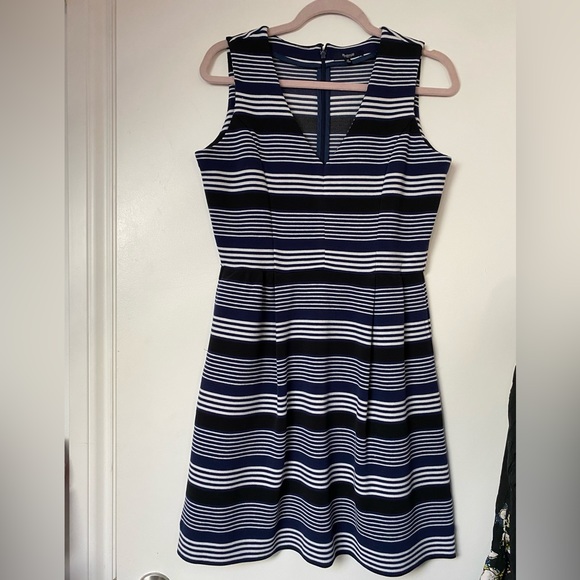 Madewell Ottoman Ridge Striped Blue White Ponte Mini Dress Sz M - Picture 3 of 6